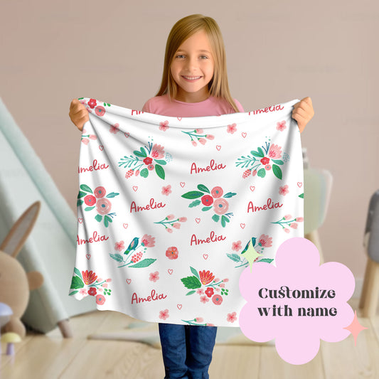 Floral Blanket with Personalized Name