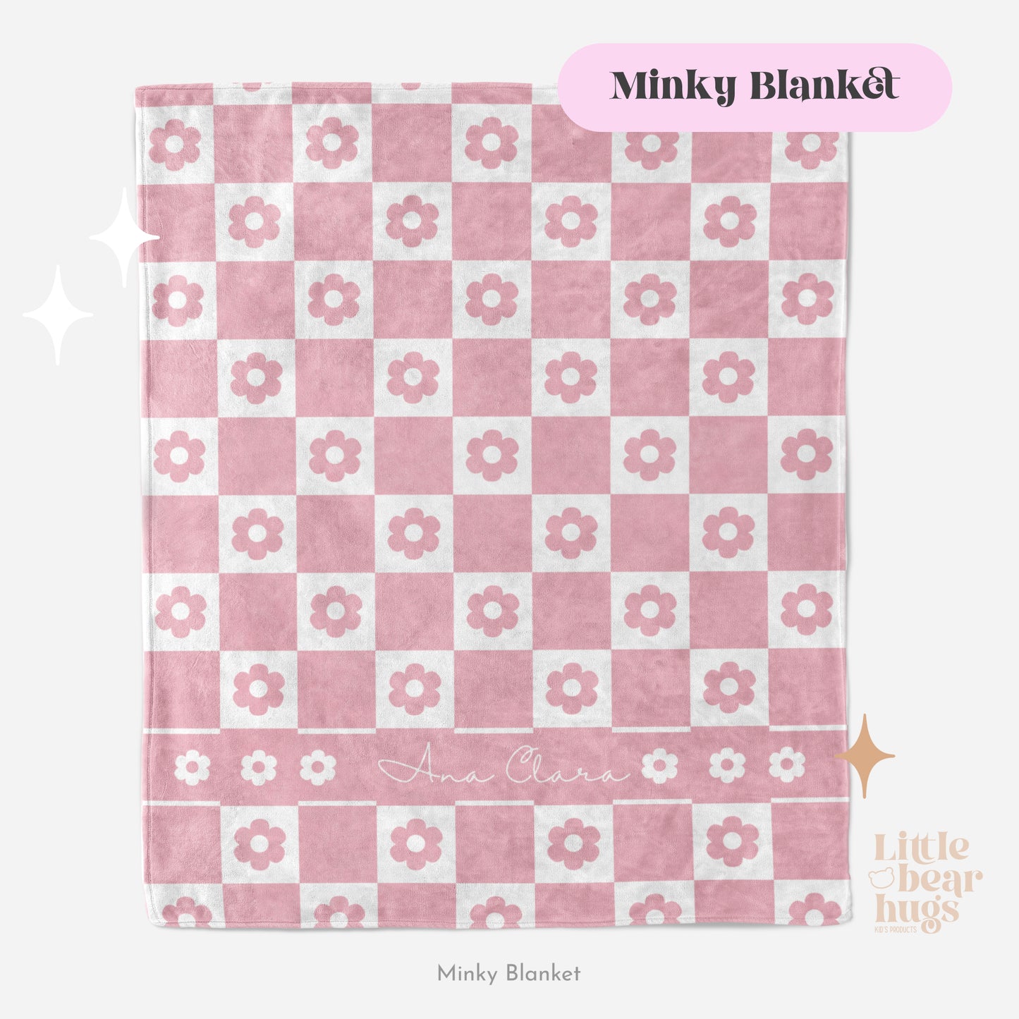 Checkered Flower Personalized Blanket