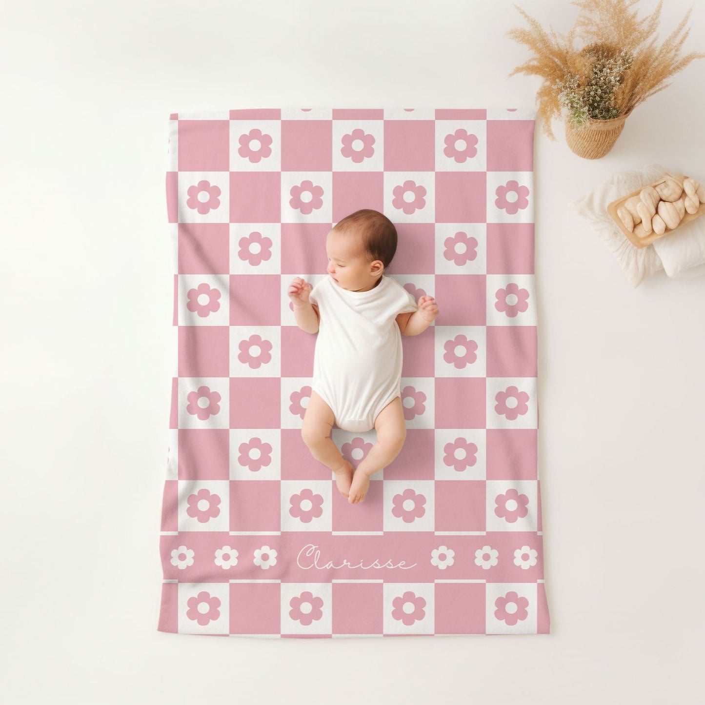 Checkered Flower Personalized Blanket