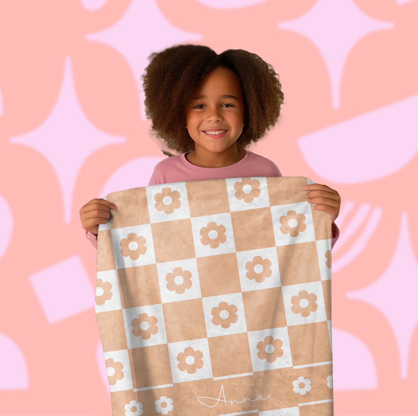 Checkered Flower Personalized Blanket