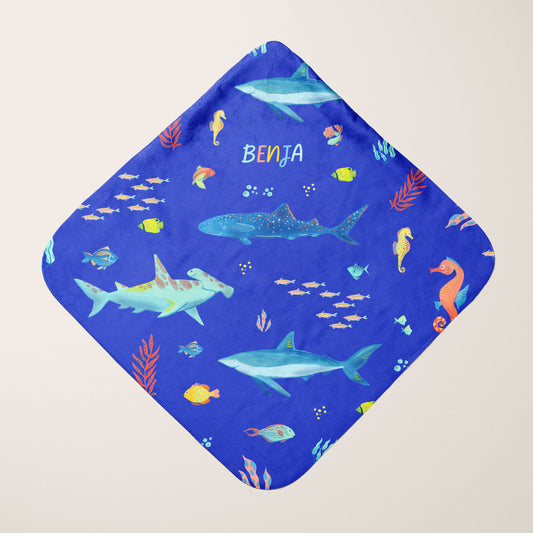 Hooded Baby Towels Sharks Blue