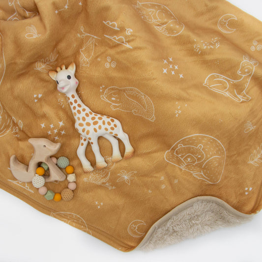 Gold Sleepy Animals Personalized Blanket